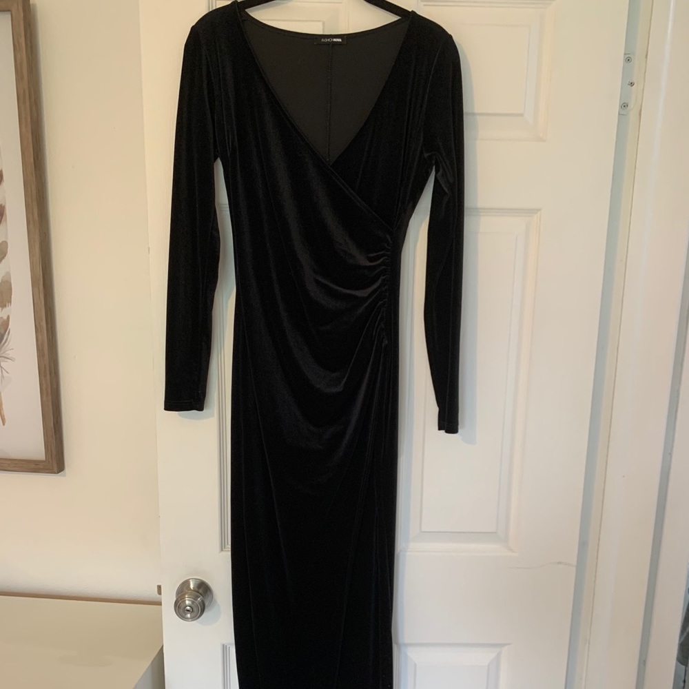 Velvet slit maxi dress